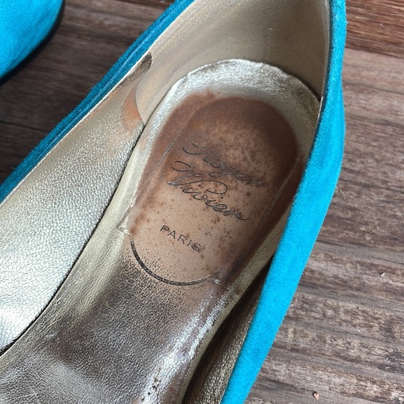 ROGER VIVIER | teal suede ballet flats with black buckle size 35.5 USA 5 - Picture 2 of 7